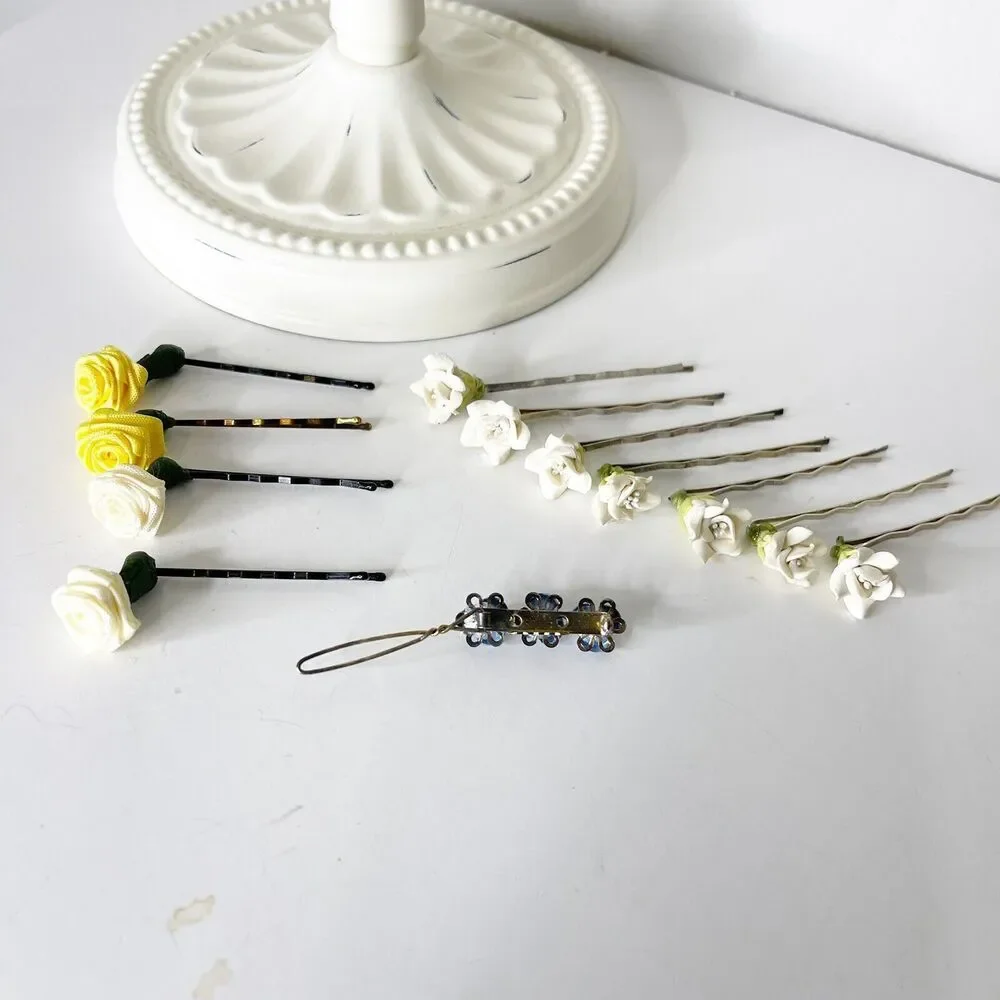 Lot of 12 Vintage 90s‎ Enamel Silk Bobby Pins Flower Y2K Fashion Glam Fairy Boho